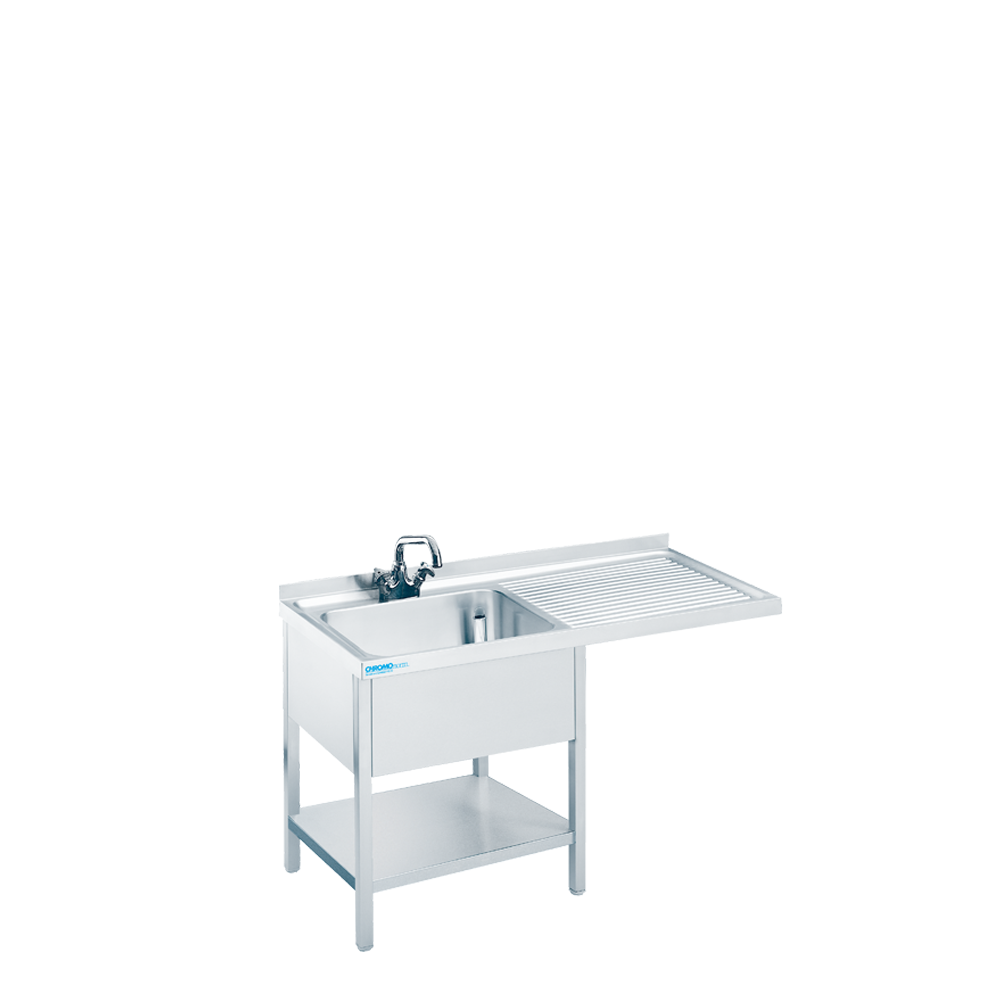 Chromonorm Spülcenter mit 1 Becken links und Zwischenboden - 1200x600x850/900 mm