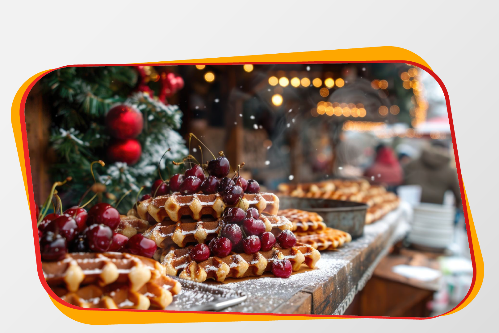 Waffeln, Kirschen, Puderzucker, Weihnachtsmarkt, Backwaren