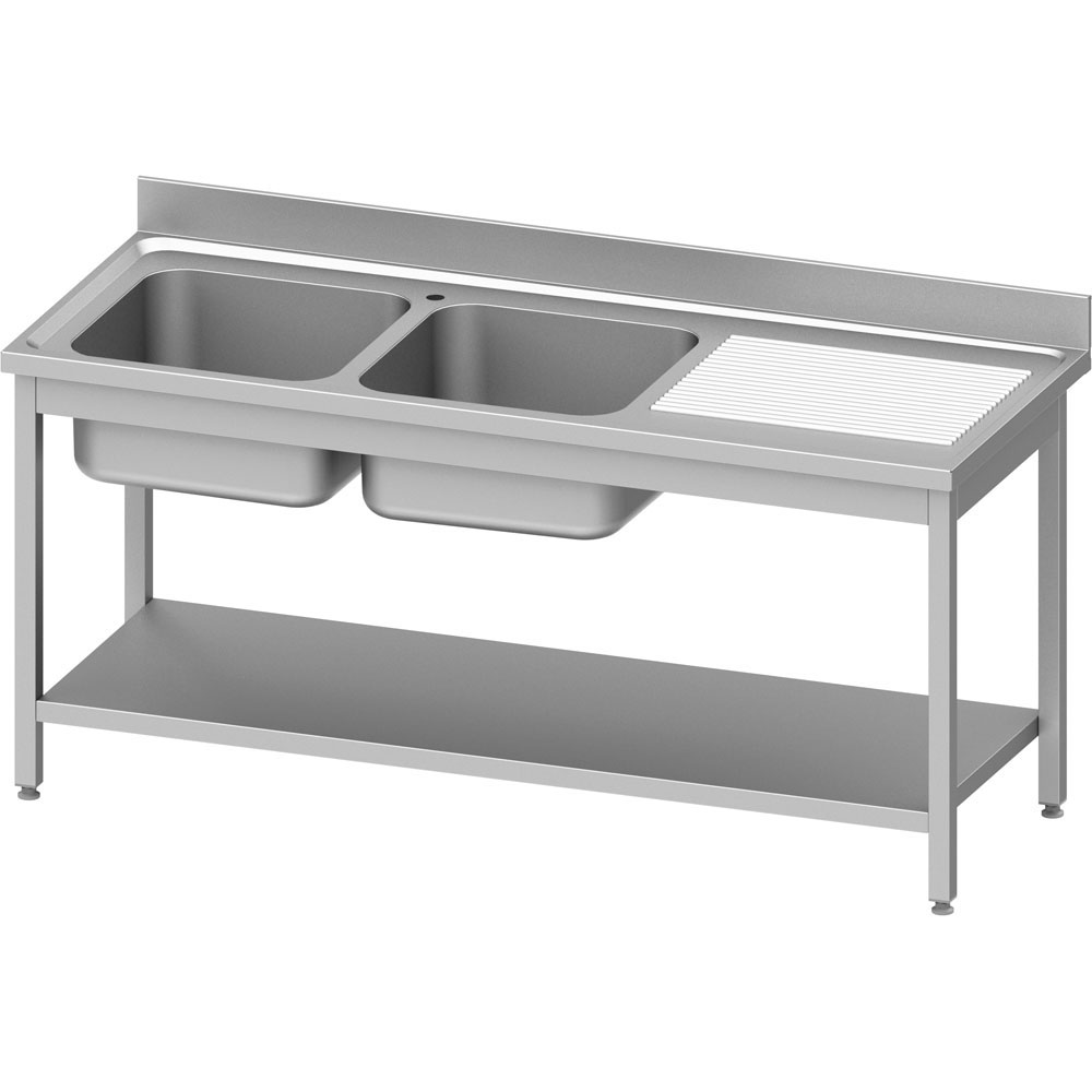 Stalgast Spültisch ECO mit Grundboden 1600x600x850 mm, mit zwei Becken links, mi