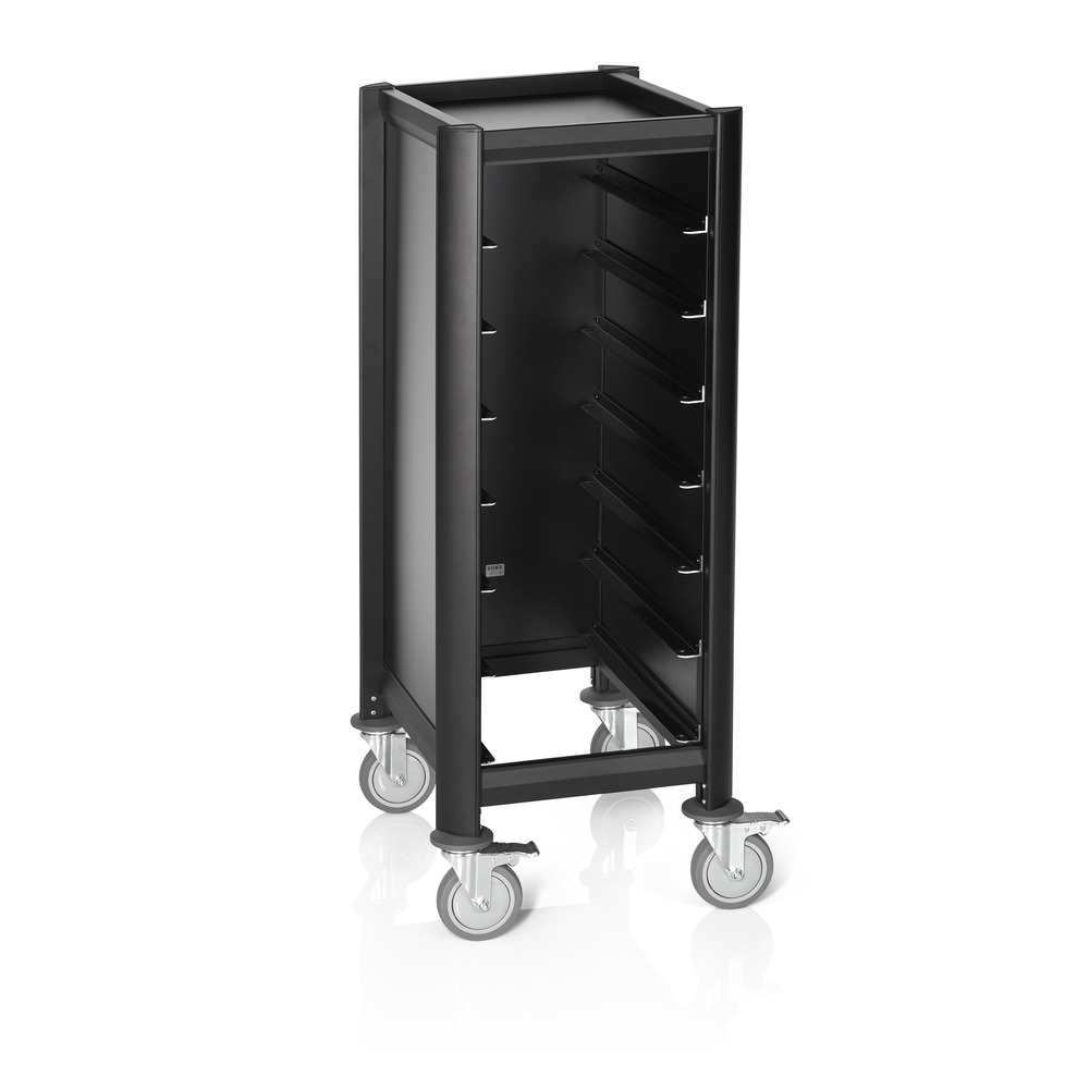 WAS Tablettwagen SINGLE GN 1/1 MENSA BLACK, für 7 Tabletts, schwarz, 60 x 44,5 x
