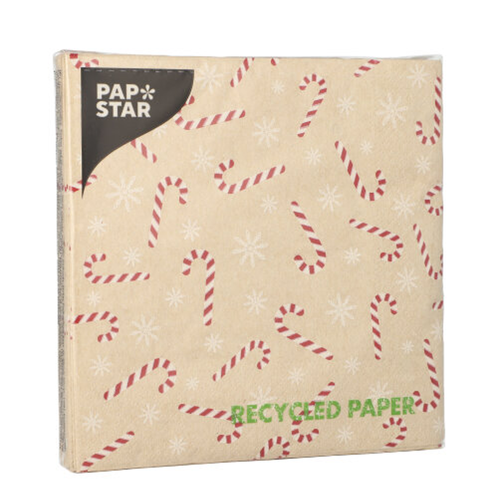 PAPSTAR Servietten, 3-lagig 1/4-Falz 33 cm x 33 cm natur Candy Canes aus re