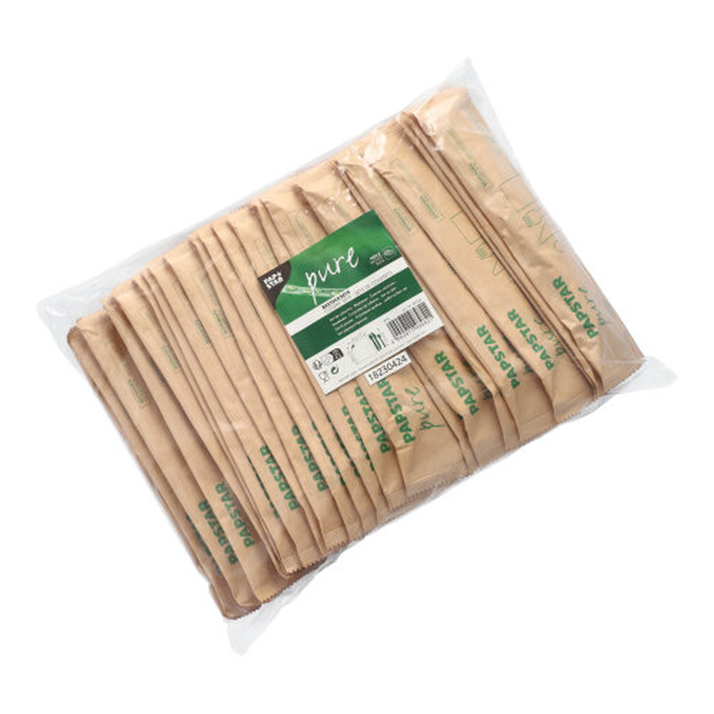 PAPSTAR Bestecksets Holz pure : Messer, Gabel, Kaffeelöffel, Serviette in P