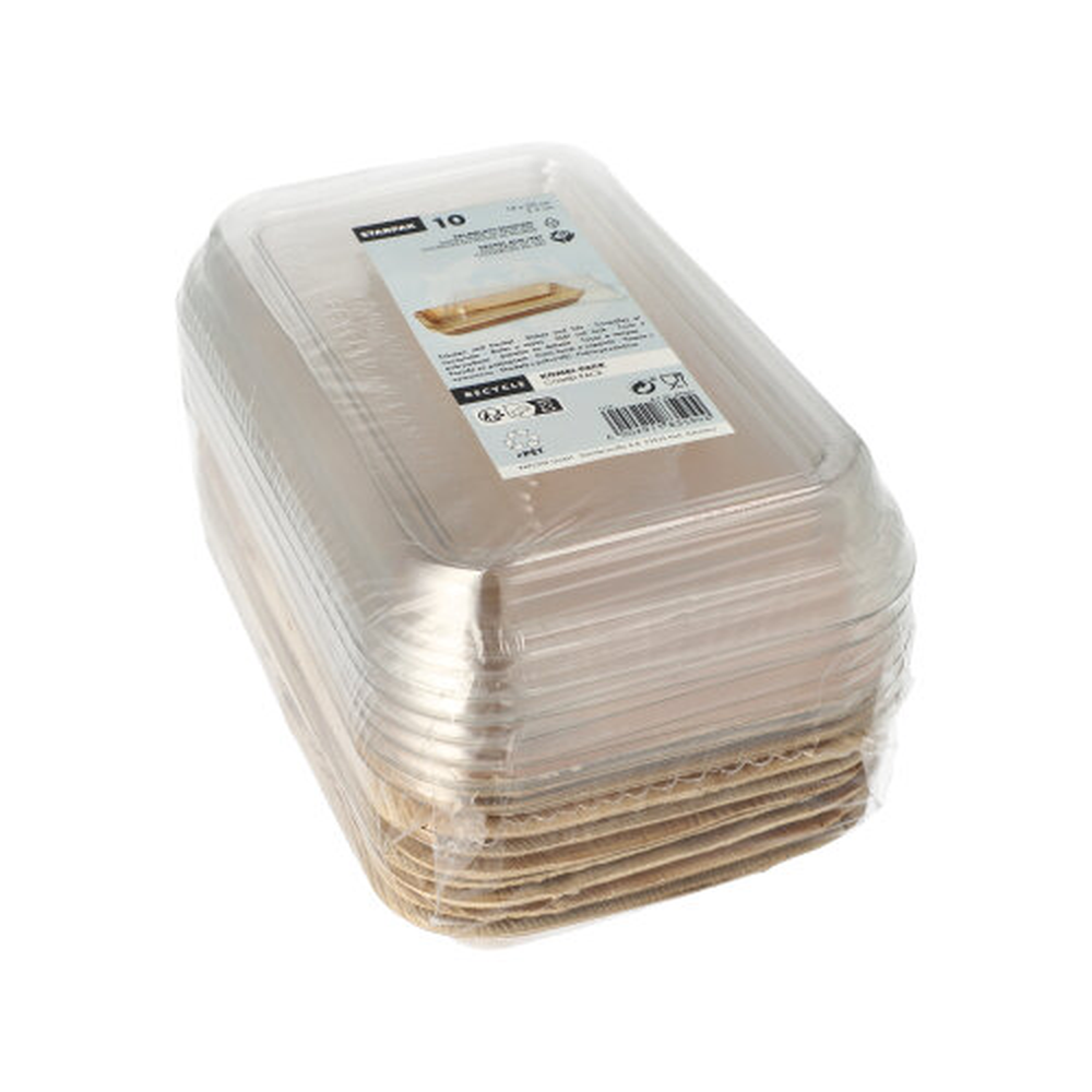 PAPSTAR Schalen, Palmblatt eckig 400 ml 5 cm x 14 cm x 20 cm mit rPET Deckel