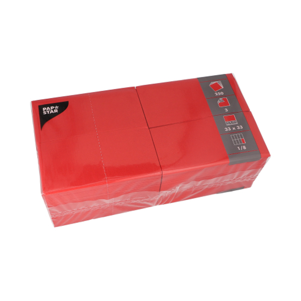 Papstar Servietten, 3-lagig 1/8-Falz 33 cm x 33 cm rot