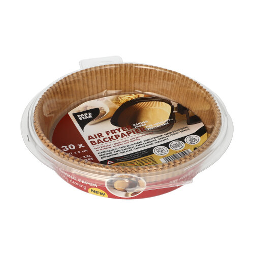 Papstar Backpapierzuschnitte Ø 21 cm · 5 cm braun für Heißluftfritteusen