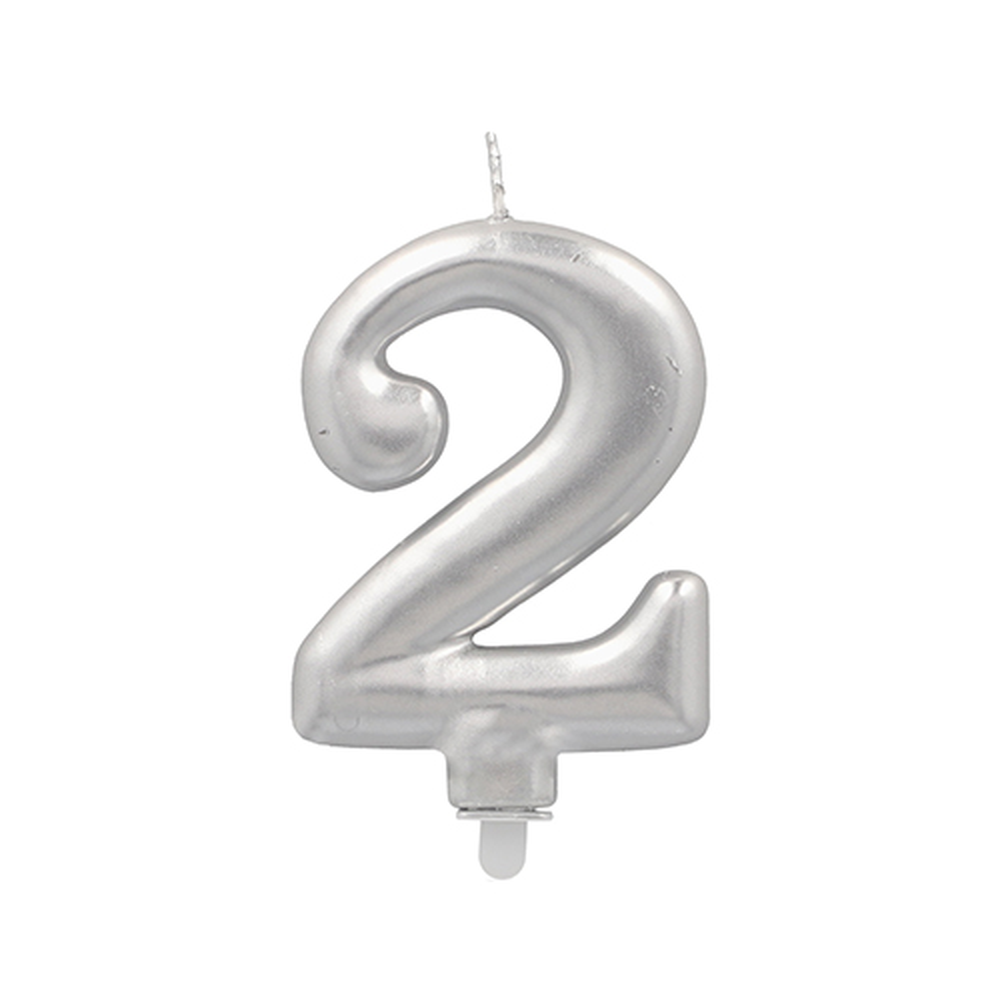 Papstar Zahlenkerze mit Halter 7 cm silber "2"