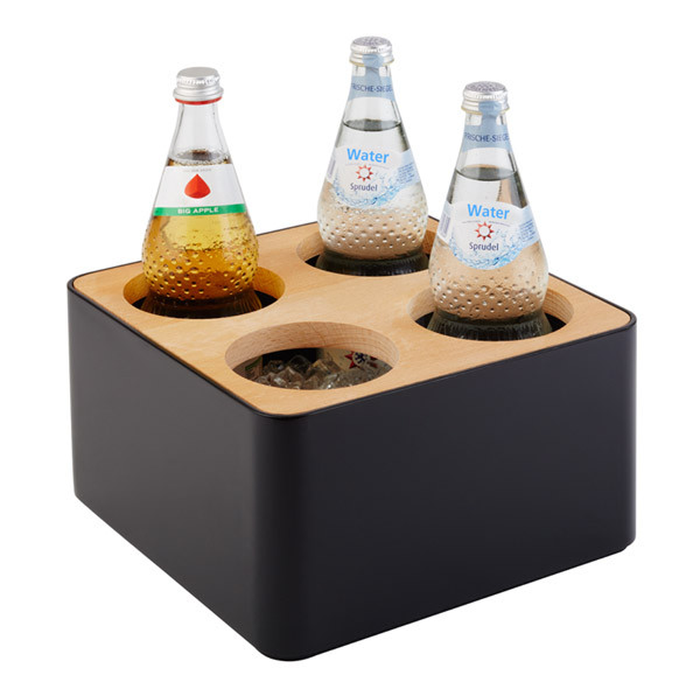 APS Besteckbehälter 27 x 27 cm, H: 15 cm , SAN, schwarz, Holz 27 x 27 cm, H: 15 