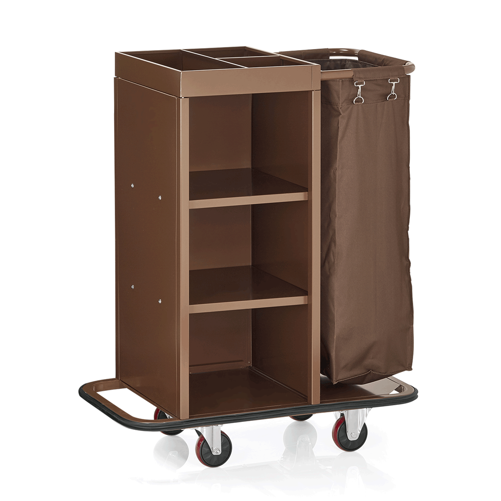 WAS Zimmerservicewagen, 85 x 45 x 106 cm, braun, Stahl, Polyesterfaserstoff