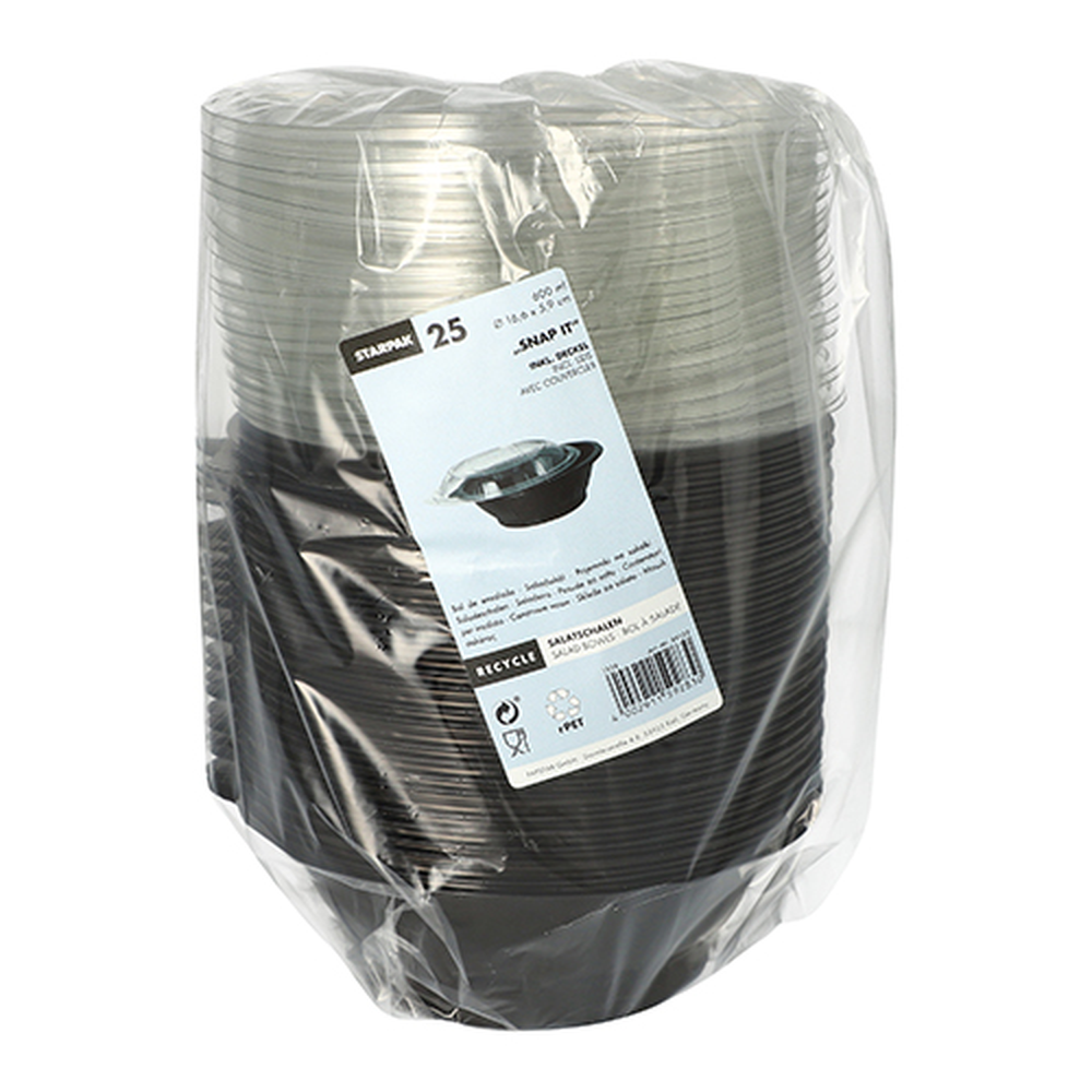 PAPSTAR Salatschalen, PET 600 ml Ø 16,6 cm · 5,9 cm schwarz Snap It mit Dec