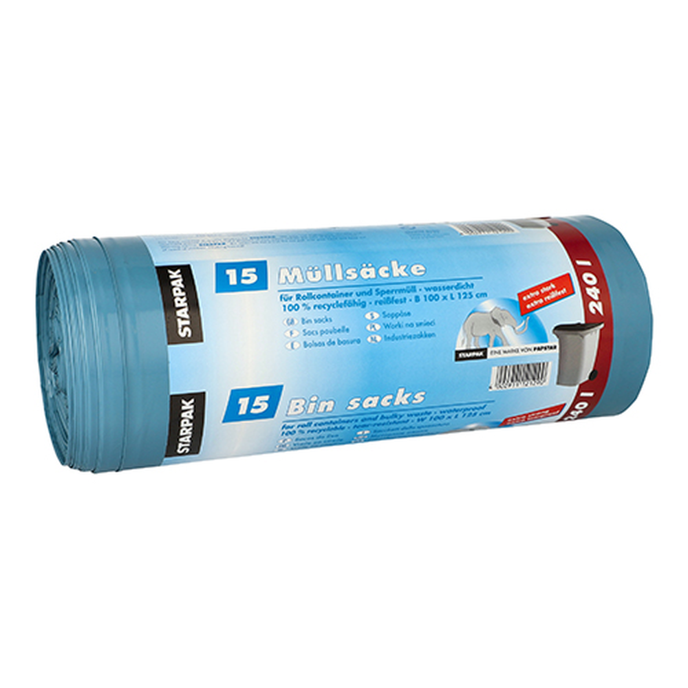 PAPSTAR Müllsäcke, LDPE 240 l 125 cm x 100 cm blau extra stark und extra reiß