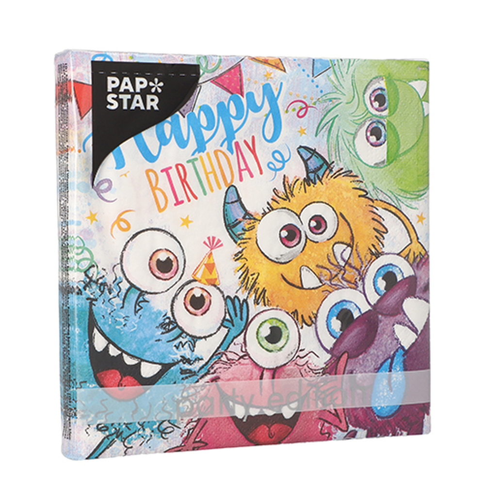 Papstar Servietten, 3-lagig 1/4-Falz 33 cm x 33 cm "Funny Monsters"