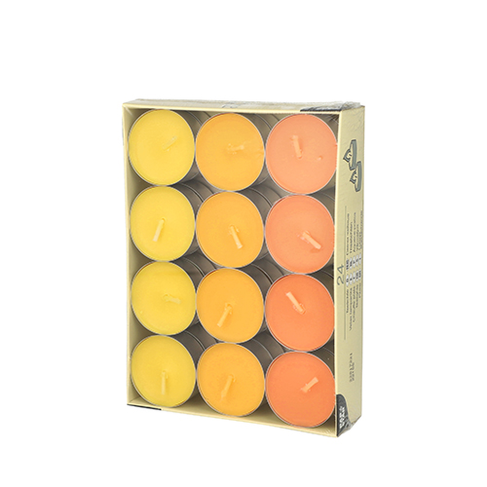 Papstar Teelichte Ø 38 mm · 16 mm "gelb, orange, borneo"