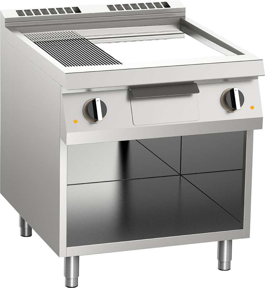 KBS Elektro-Grillplatte 1/3 gerillt verchromt 10,8kW 2 Heizzonen offener Unterba