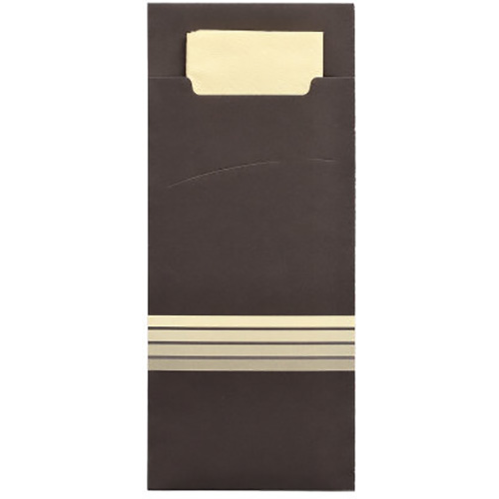 PAPSTAR Bestecktaschen 20 cm x 8,5 cm schwarz/creme Stripes inkl. farbiger