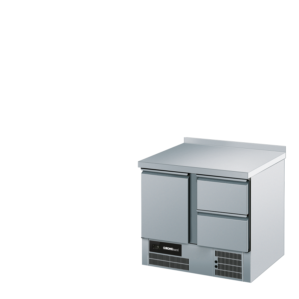 Chromonorm Kühltisch BR 795, GN 1/1, 1Tür, 2 TürZüge 1/2, mit Tischplatte hinten
