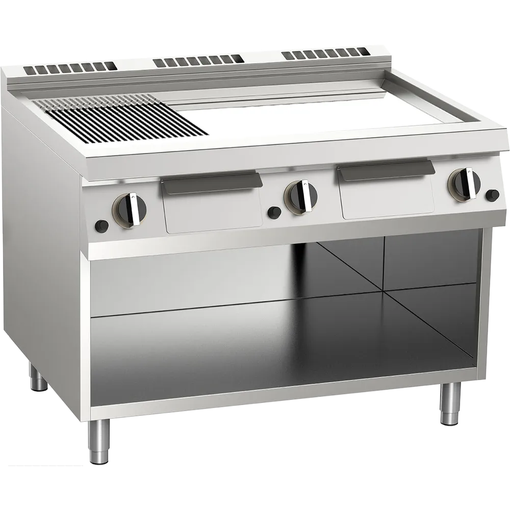 KBS Gas-Grillplatte 2/3 glatt + 1/3 gerillt verchromt 21kW 3 Heizz. offener Unte