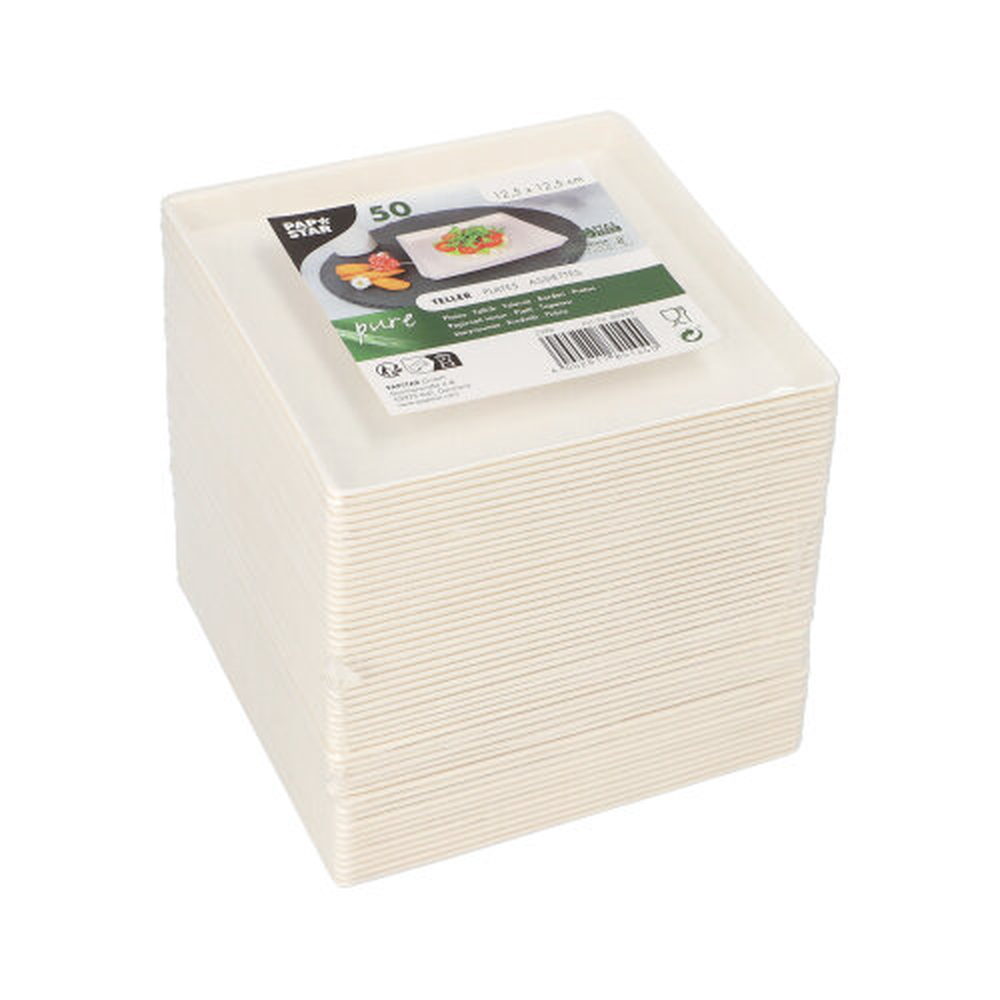 Papstar Teller Zuckerrohr "pure" eckig 12,5 cm x 12,5 cm x 1 cm weiss "Cella"