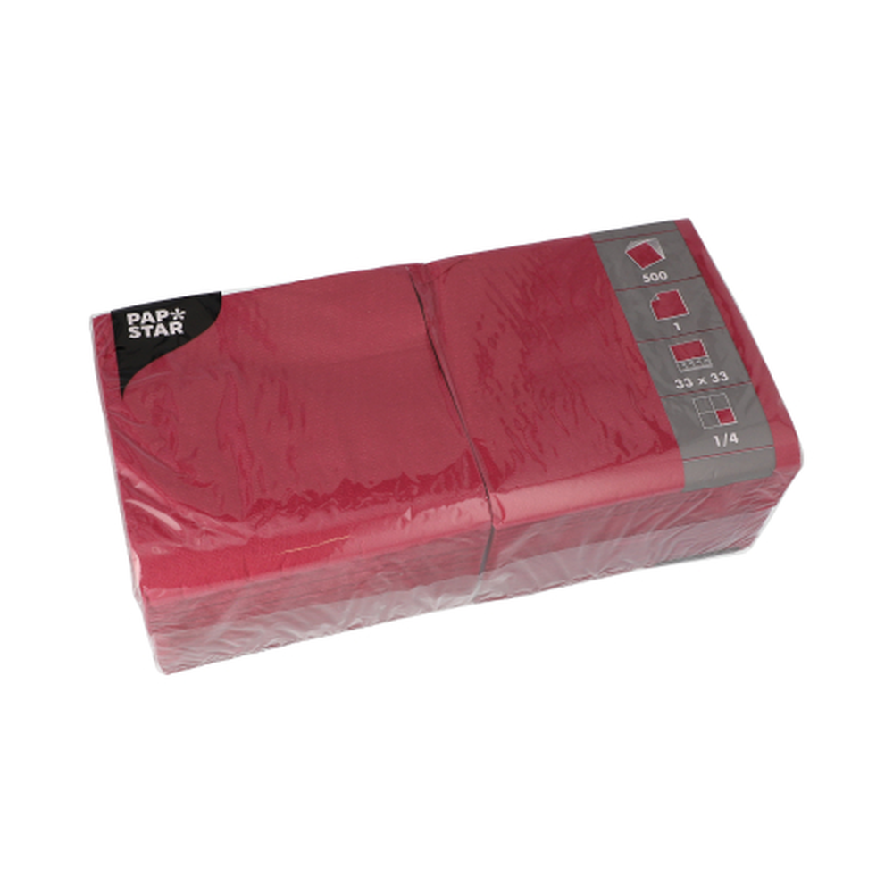 Papstar Servietten, 1-lagig 1/4-Falz 33 cm x 33 cm weinrot