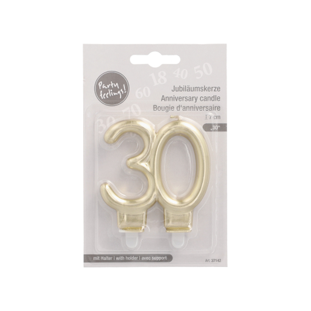 Papstar Jubiläumskerzen mit Halter 7 cm gold "30"