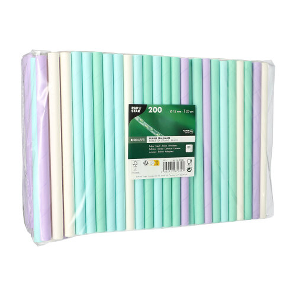 Papstar Bubble Tea Halme Papier Ø 12 mm · 20 cm farbig sortiert