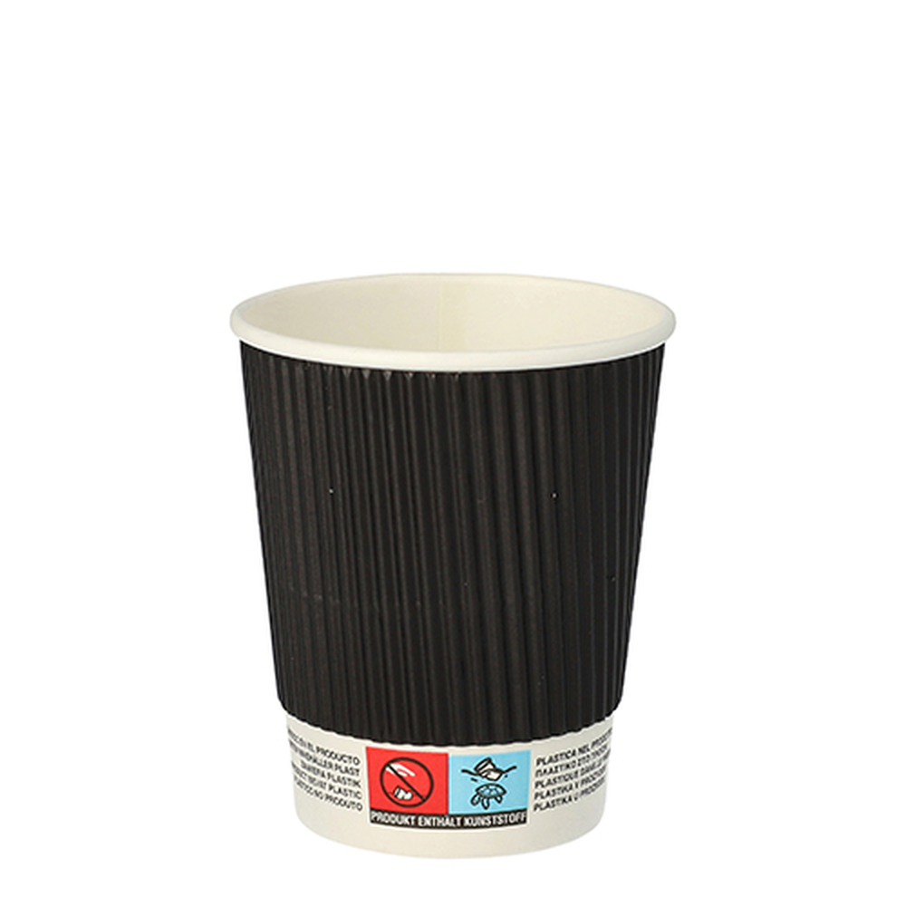 Papstar Trinkbecher, Pappe "To Go" 0,2 l Ø 8 cm · 9 cm schwarz Ripple Wall