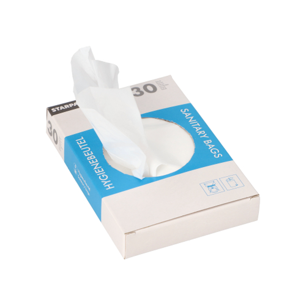 Papstar Hygienebeutel 28,5 cm x 8 cm x 7 cm weiss im Spenderkarton