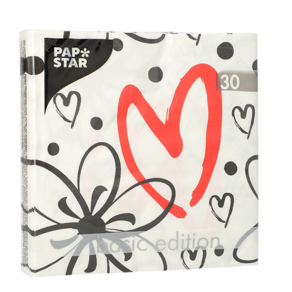Papstar Servietten, 3-lagig 1/4-Falz 33 cm x 33 cm "Red Heart"