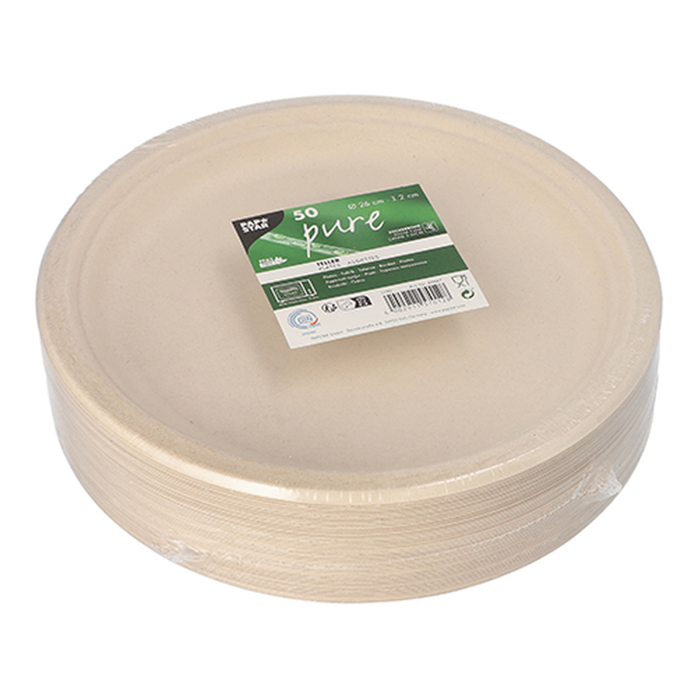 Papstar Teller, Zuckerrohr "pure" ungeteilt Ø 26 cm · 2 cm natur