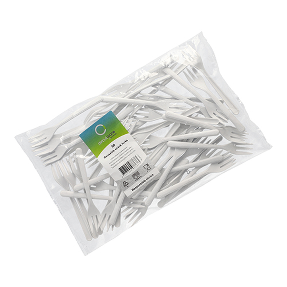 Papstar "Circulware" Mehrweg-Snackgabeln PP-MF 13 cm weiss extra stabil