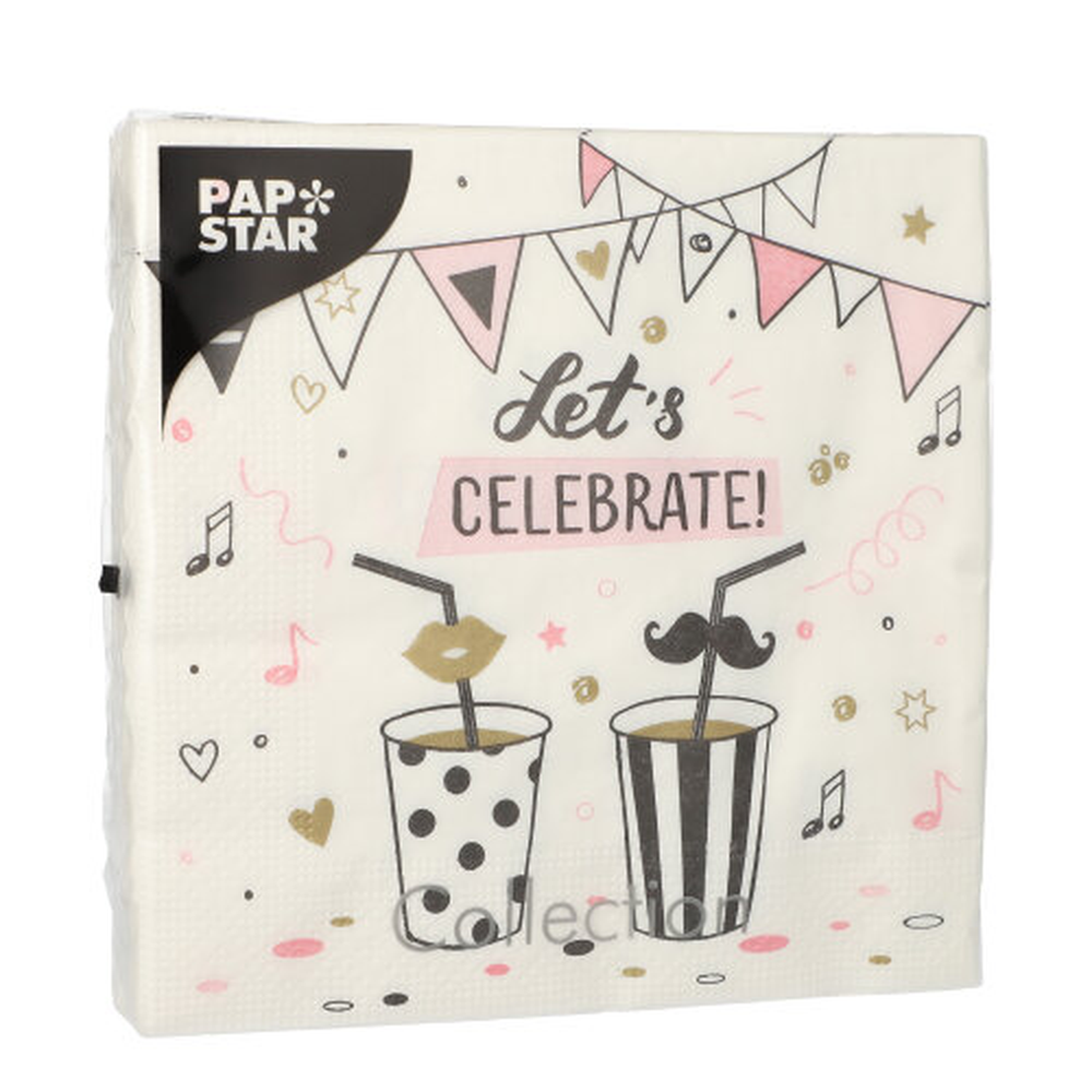 Papstar Servietten, 3-lagig 1/4-Falz 33 cm x 33 cm "Lets Celebrate"