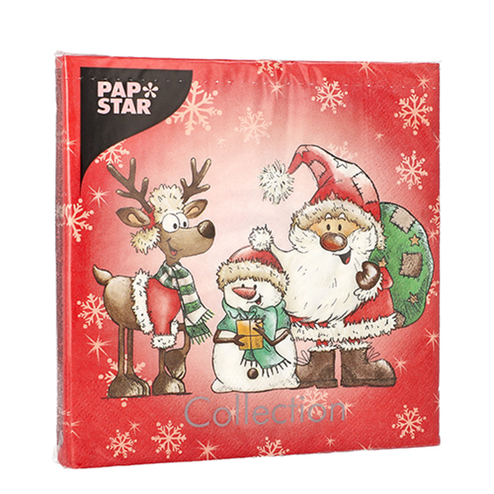 Papstar Servietten, 3-lagig 1/4-Falz 33 cm x 33 cm "Santa`s Companions"