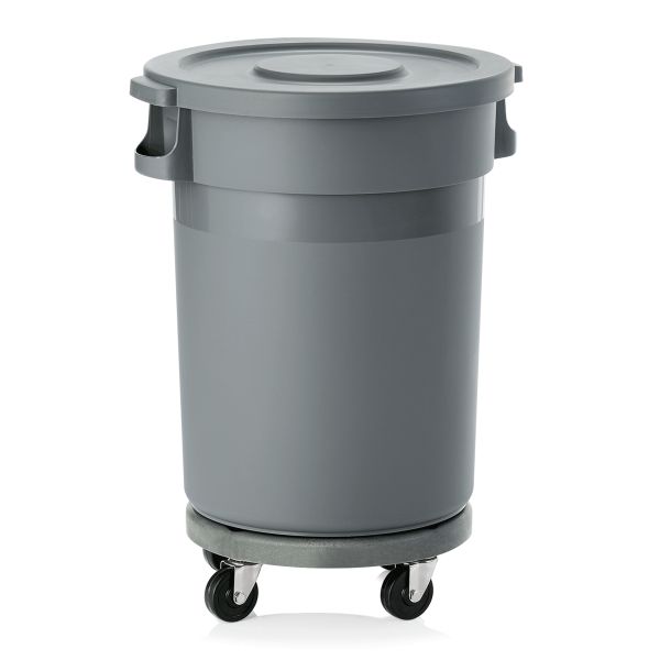 WAS Abfallbehälter, 80 ltr., Ø 41 cm, Höhe 83 cm, mit Transporttrolley, Flachdec