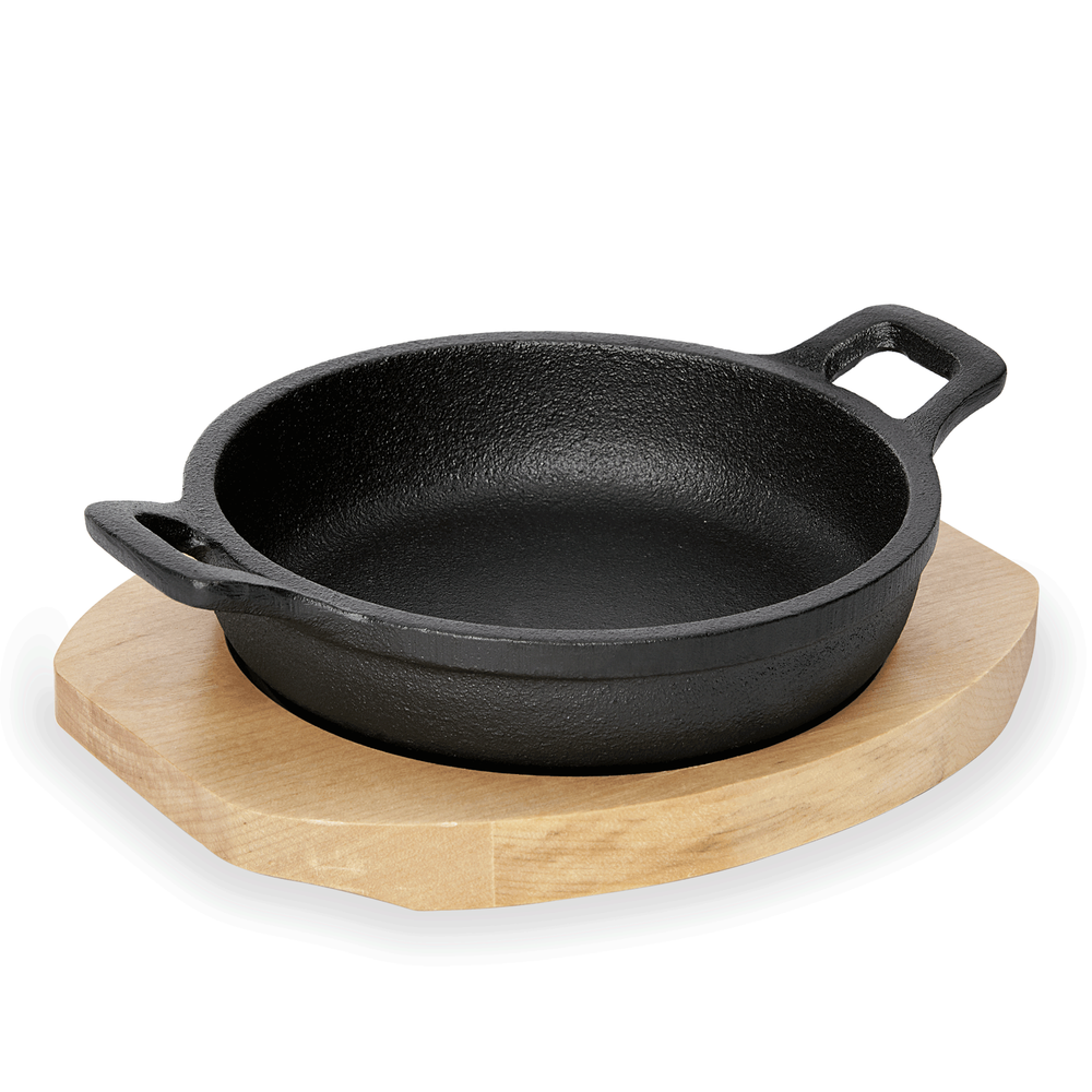 WAS Servierpfanne IRON DINING, mit Holzuntersetzer, Ø 10 cm, Höhe 3 cm, Gusseise