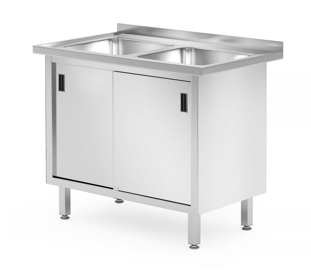Hendi Doppelspültisch mit Schrank - geschweißt, HENDI, Profi Line, 1000x600x(H)8
