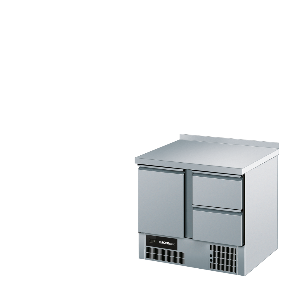 Chromonorm Kühltisch BR 795, GN 1/1, 1Tür, 2 TürZüge 1/2, mit Tischplatte hinten