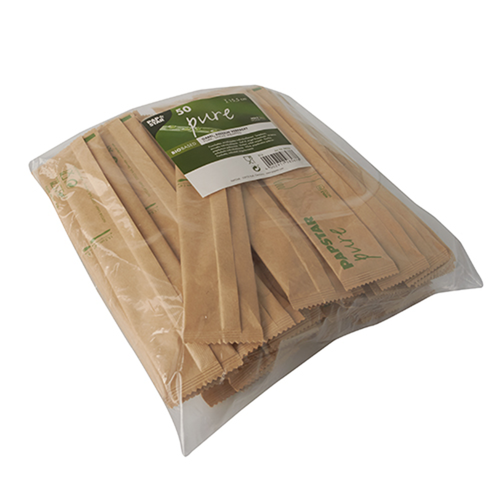 Papstar Gabeln, Holz "pure" 16 cm einzeln verpackt in Papierbeutel